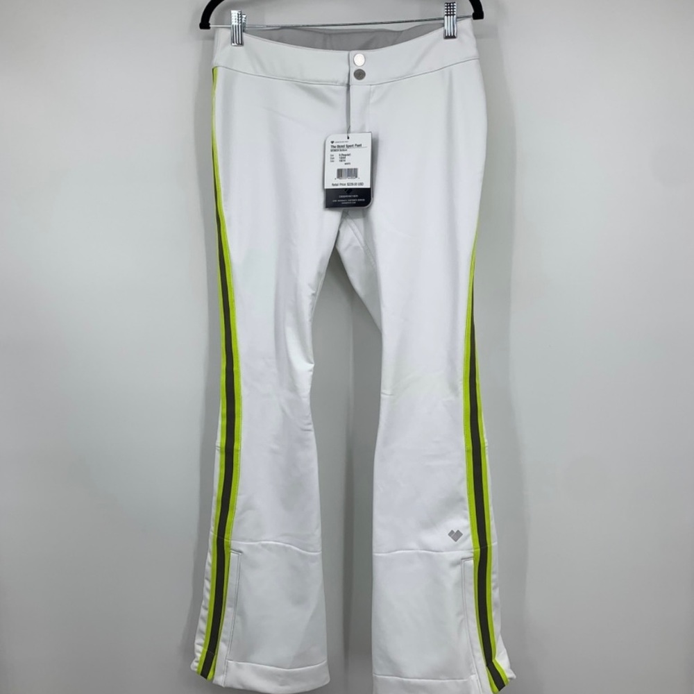 Obermyer white with green stripe ski pants